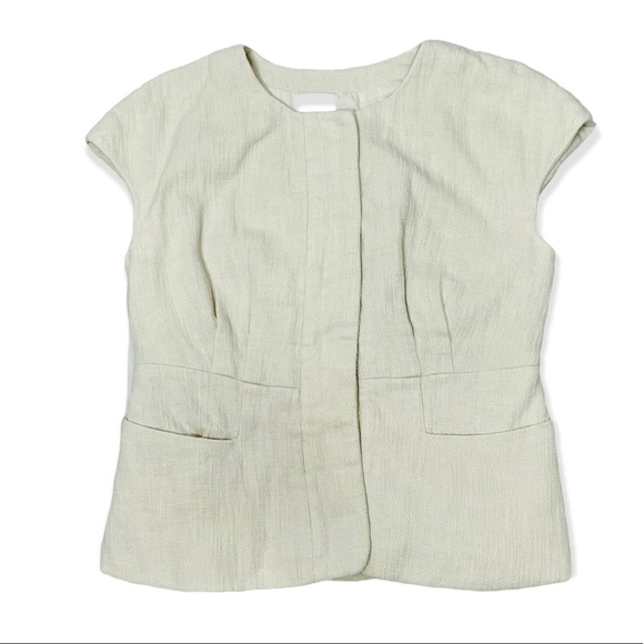 J. Crew Beige Tweed Capped Sleeves Popover Top. Size 2 - Picture 2 of 12